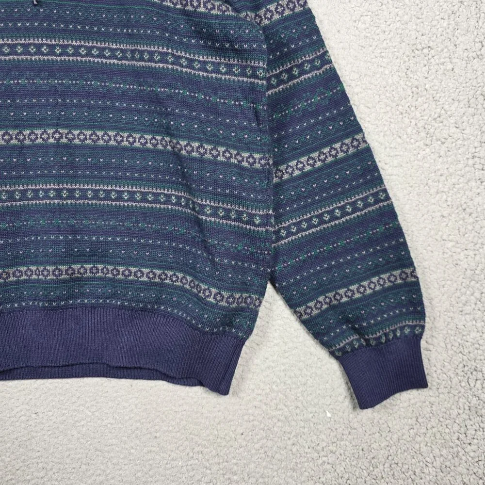 Izod Sweater Mens Size XL Navy Green Cable Knit‎ Fairisle Hoodie Classic Chunky